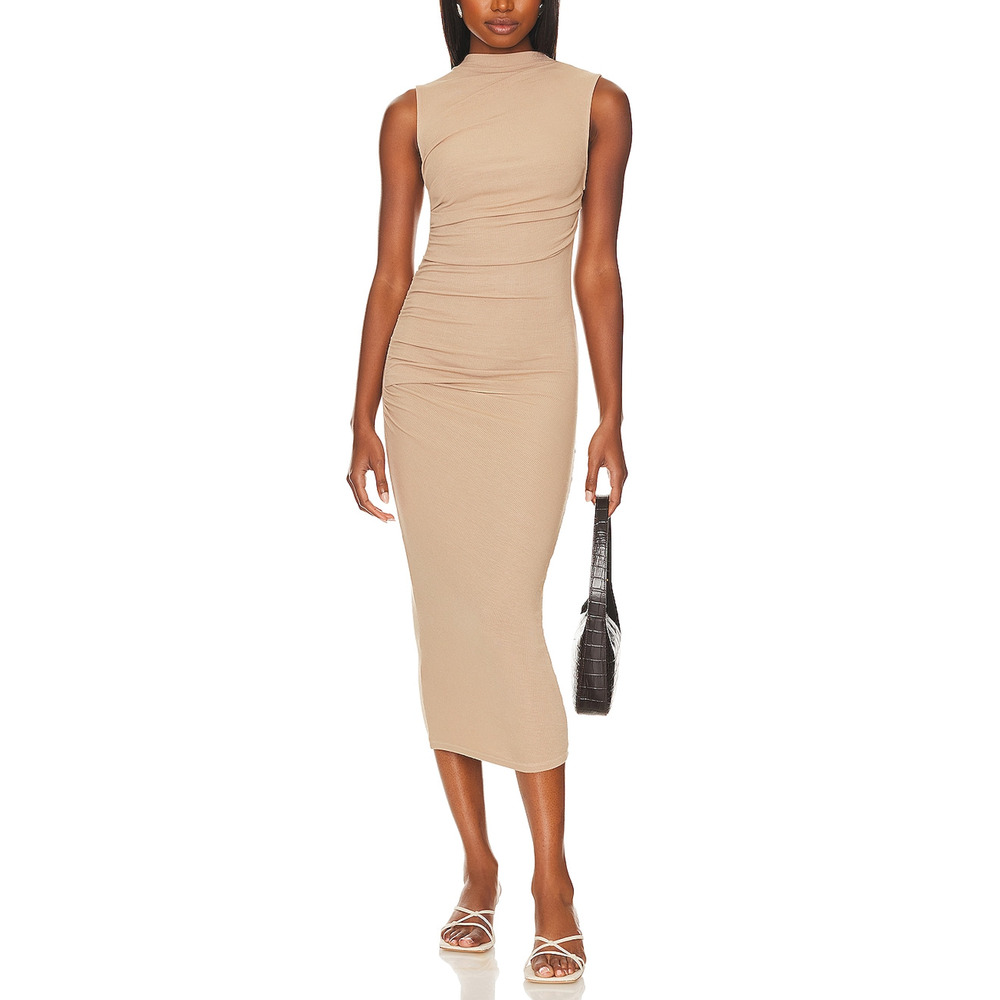 Enza Costa 'Silk' Knit Sleeveless Twist Midi Tan Dress Size M